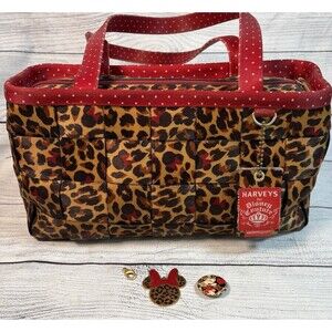 Harveys Seatbelt Bag Disney Couture Red Brown Leopard Minnie Mouse Satchel Purse